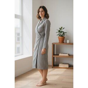 NEW Max Studio Houndstooth Long Sleeve Wrap Dress Women L Brown Black Stretch